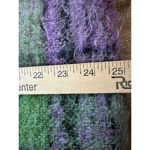 Vintage mohair blend throw blanket purple green 50x70”plaid moffat handloom - Picture 11 of 16